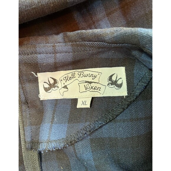 Hell Bunny Vixen Doralee Pencil Dress Peter Pan Collar Navy Black Plaid Retro XL - Picture 4 of 16